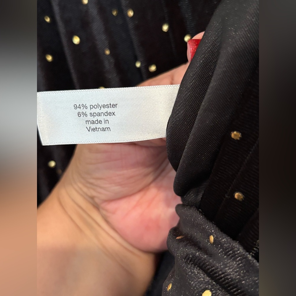 Lane Bryant Embellished Black Velvet & Gold Studded Shirred-Shoulder Jumpsuit - Picture 7 of 7